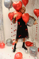 TULLE-LS-BOW-DRESS - BLACK RED BOW