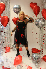 TULLE-LS-BOW-DRESS - BLACK RED BOW