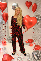 CECILIE-LS-BLOUSE - BLACK RED BOW