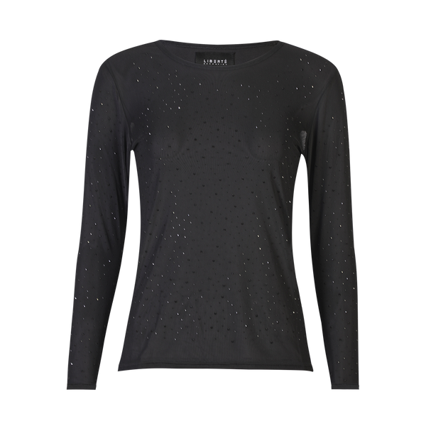 MESH LS SPARKLE TSHIRT - BLACK BLACK DIAMOND DOT