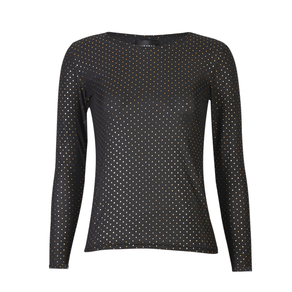 MESH LS SPARKLE TSHIRT - BLACK GOLD DOT