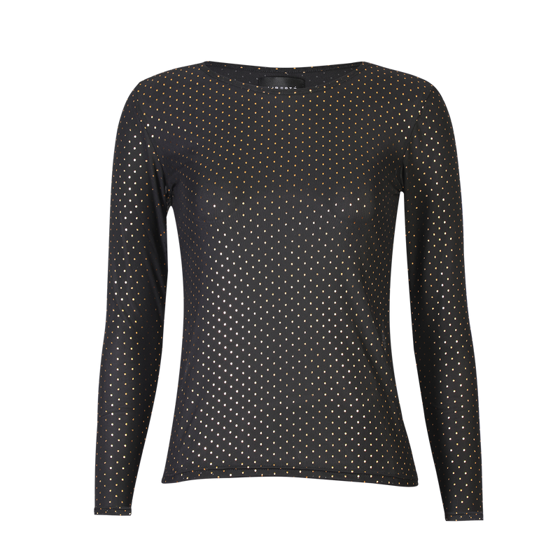 MESH LS SPARKLE TSHIRT - BLACK GOLD DOT