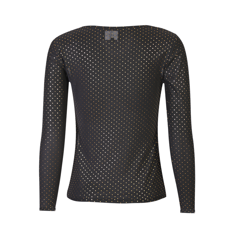 MESH LS SPARKLE TSHIRT - BLACK GOLD DOT