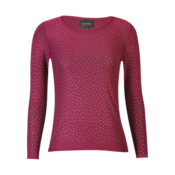 MESH LS SPARKLE TSHIRT - BORDEAUX DIAMOND DOT