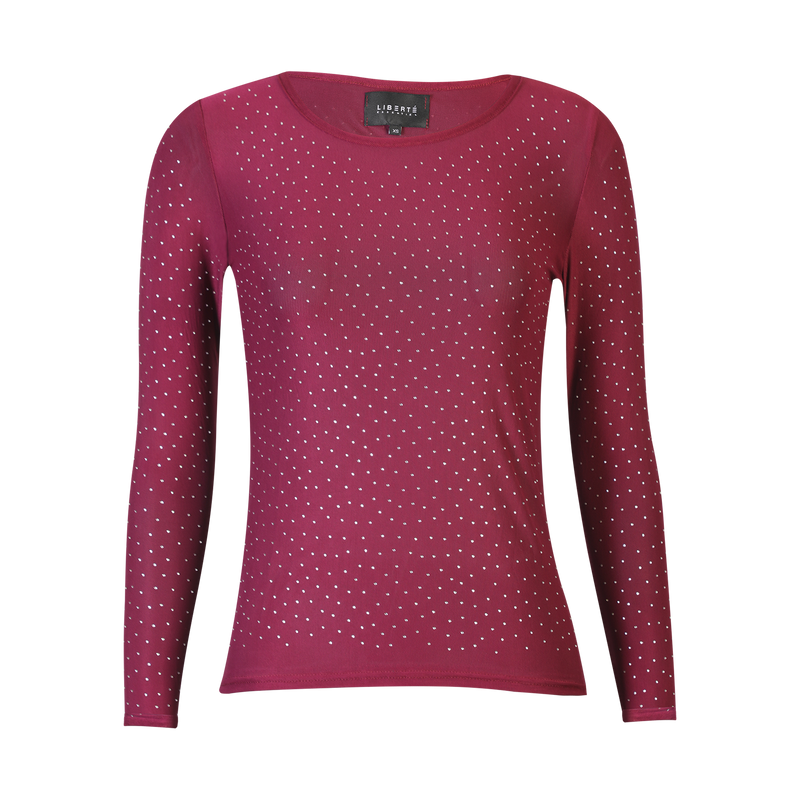MESH LS SPARKLE TSHIRT - BORDEAUX DIAMOND DOT