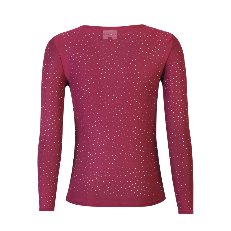 MESH LS SPARKLE TSHIRT - BORDEAUX DIAMOND DOT