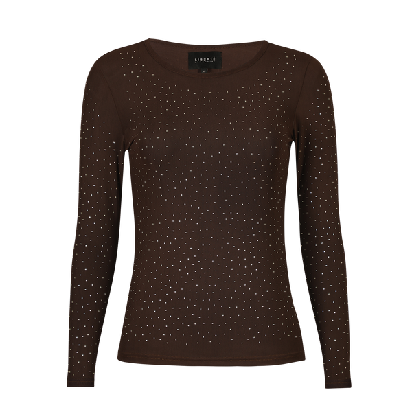 MESH LS SPARKLE TSHIRT - DARK BROWN DIAMOND DOT