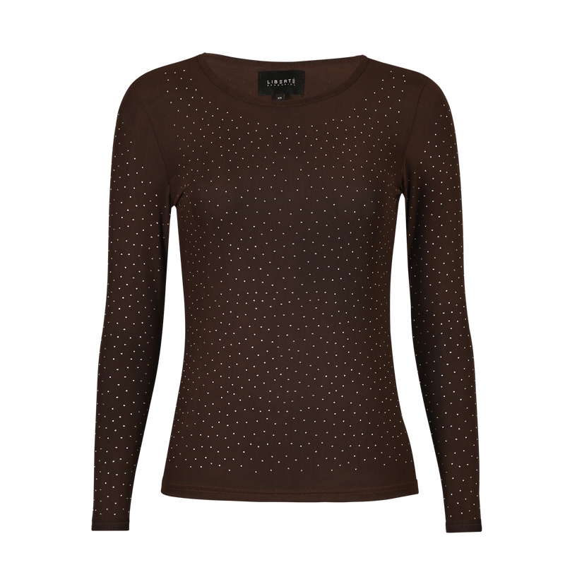 MESH LS SPARKLE TSHIRT - DARK BROWN DIAMOND DOT