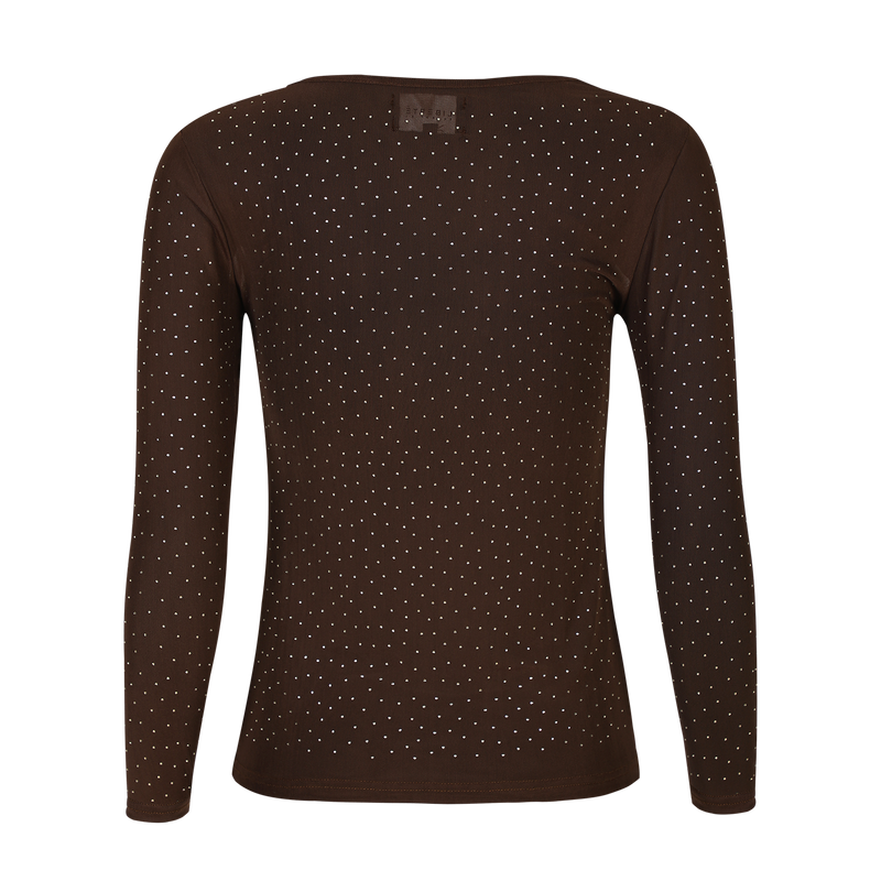 MESH LS SPARKLE TSHIRT - DARK BROWN DIAMOND DOT