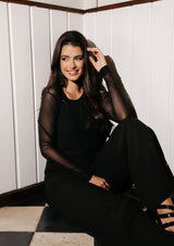 MESH LS SPARKLE TSHIRT - BLACK BLACK DIAMOND DOT