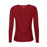 MESH LS SPARKLE TSHIRT - DARK  RED DIAMOND DOT