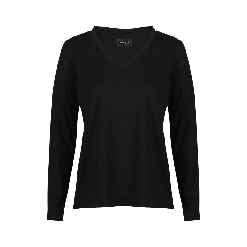 ULLA-LS-VNECK-TSHIRT - BLACK