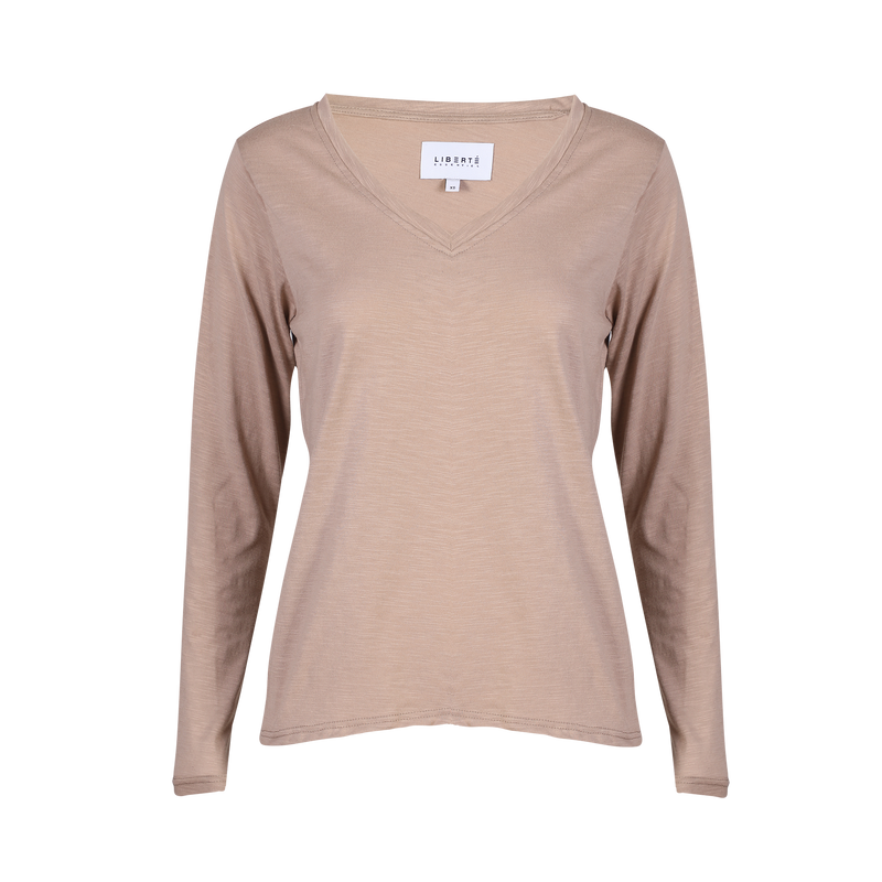 ULLA-LS-VNECK-TSHIRT - SAND