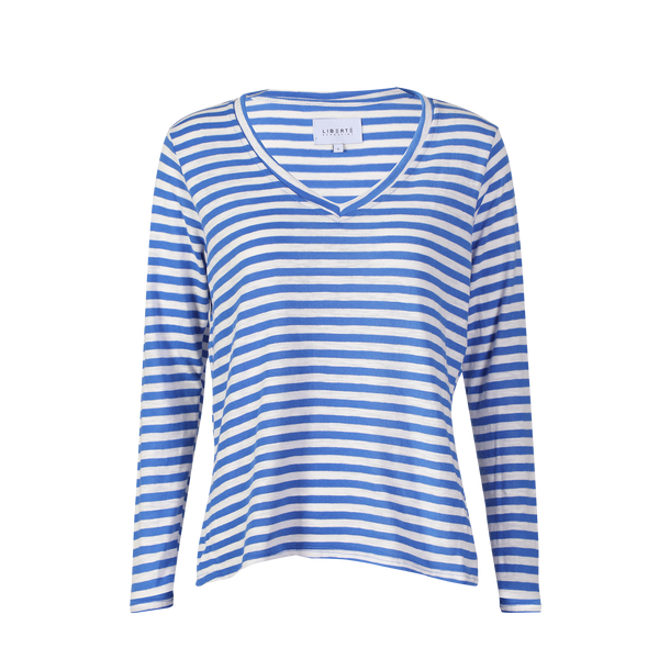 ULLA-LS-VNECK-STRIPE-TSHIRT - NAVY WHITE STRIPE