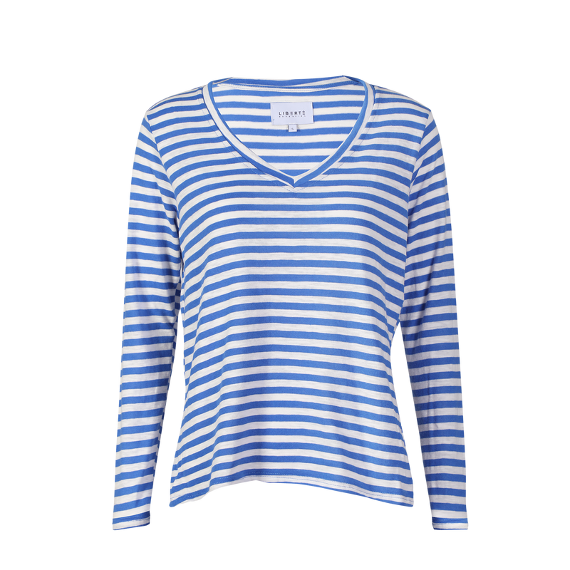 ULLA-LS-VNECK-STRIPE-TSHIRT - NAVY WHITE STRIPE