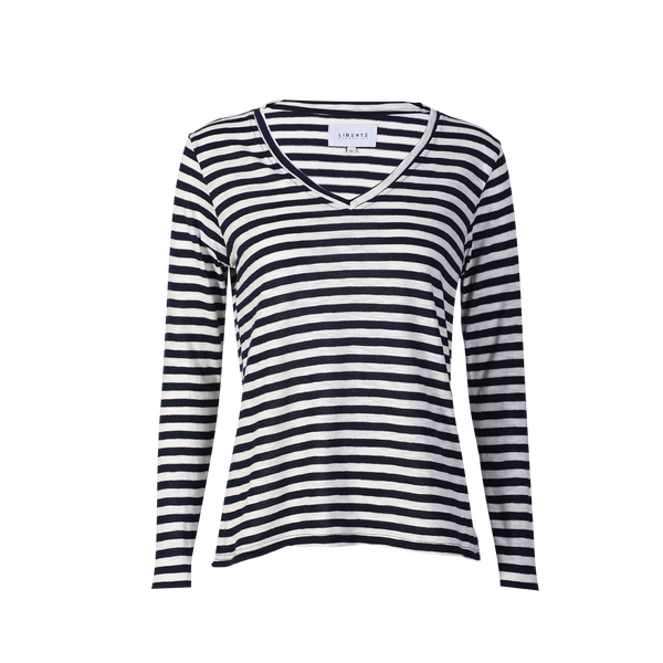 ULLA-LS-VNECK-STRIPE-TSHIRT - COBOLT WHITE STRIPE