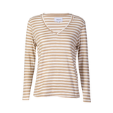 ULLA-LS-VNECK-STRIPE-TSHIRT - SAND WHITE STRIPE