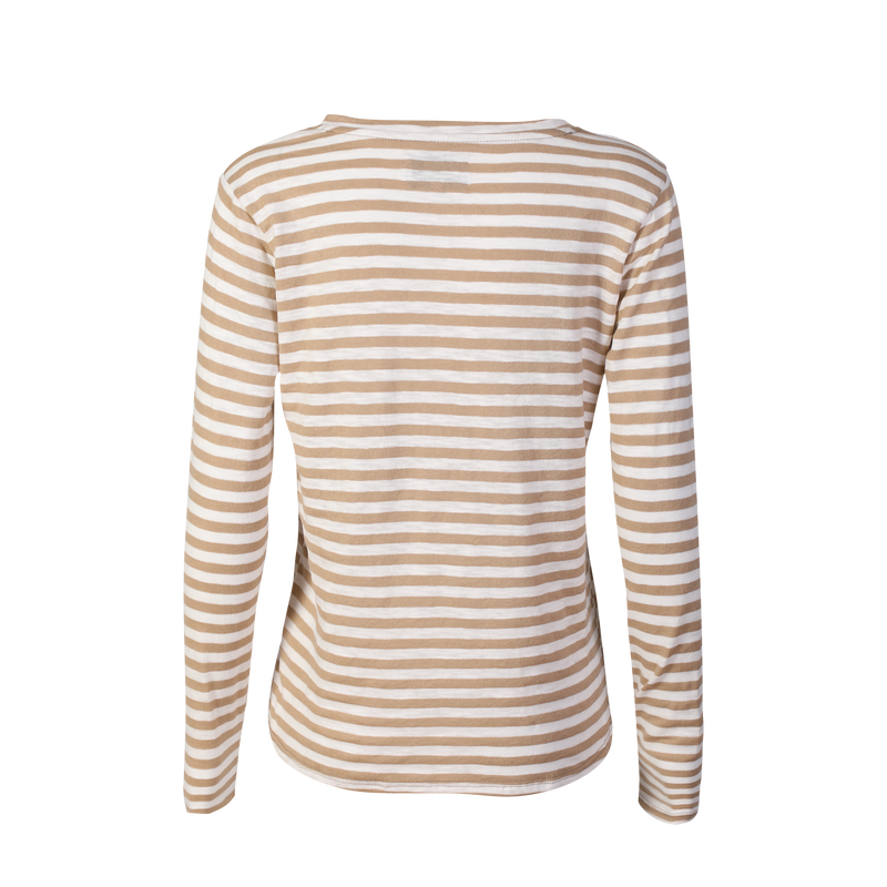 ULLA-LS-VNECK-STRIPE-TSHIRT - SAND WHITE STRIPE