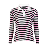 NATALIA-LS-POLO-BLOUSE - BLACK BUBBLEGUM WHITE STRIPE