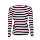 NATALIA-LS-POLO-BLOUSE - BLACK BUBBLEGUM WHITE STRIPE