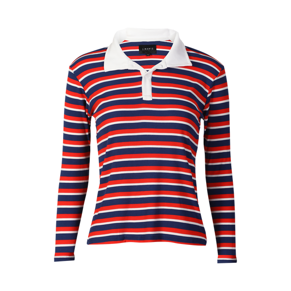 NATALIA-LS-POLO-BLOUSE - NAVY RED WHITE STRIPE