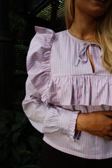 HEATHER-LS-TIE-BLOUSE - PINK  STRIPE