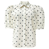 FLORA SS BLOUSE - CREME BLACK HEART