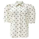 FLORA SS BLOUSE - CREME BLACK HEART
