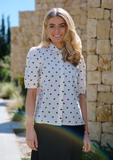FLORA SS BLOUSE - CREME BLACK HEART