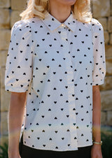 FLORA SS BLOUSE - CREME BLACK HEART