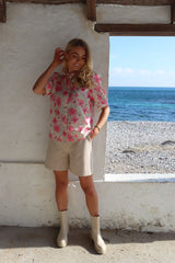 FLORA SS BLOUSE - PINK WATERCOLOR FLOWER