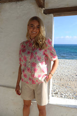FLORA SS BLOUSE - PINK WATERCOLOR FLOWER