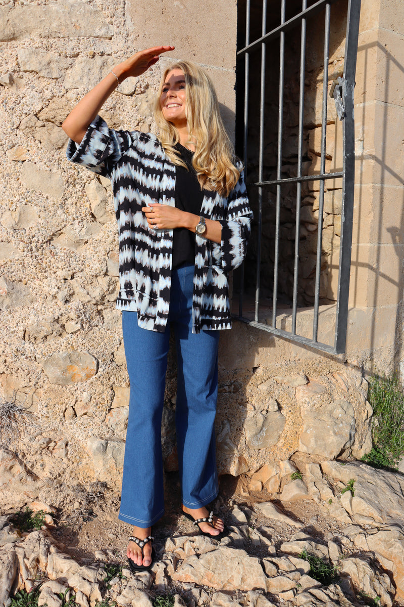 TINE-TIE-DYE-KIMONO - BLACK BLUE TIE DYE