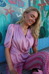 TIKI SS TWIST BLOUSE - DUSTY ROSE