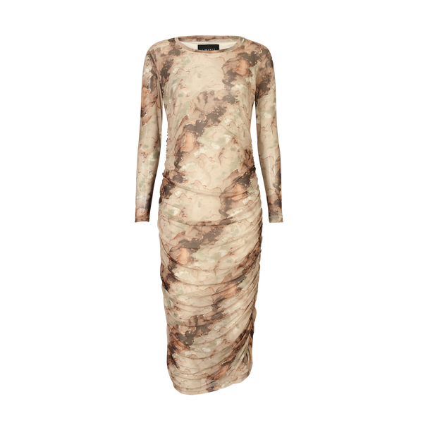 MESH LS LONG DRESS - BROWN GOLD MARBLE