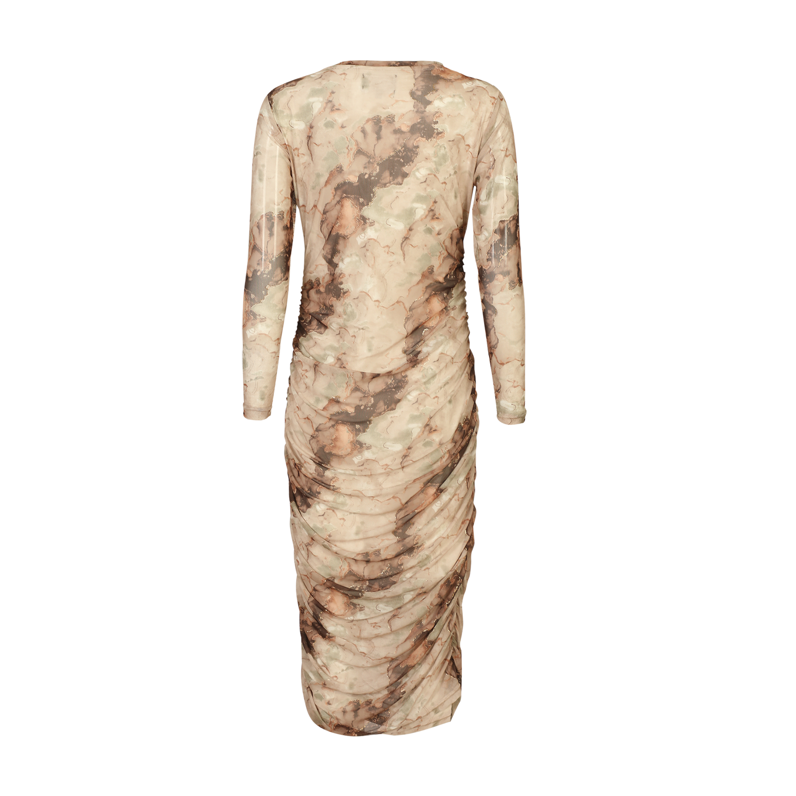 brown marble mesh dress MESH LS LONG DRESS