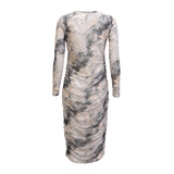 MESH LS LONG DRESS - BLACK GREY MARBLE