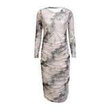 MESH LS LONG DRESS - BLACK GREY MARBLE
