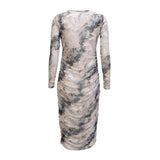 MESH LS LONG DRESS - BLACK GREY MARBLE