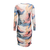 MESH LS LONG DRESS - BLUE PEACH GOLD MARBLE