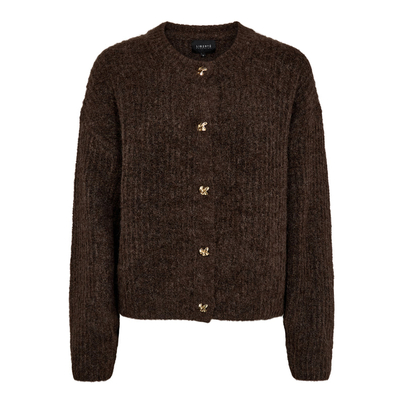 FRO O-NECK CARDIGAN - CHOCOLATE