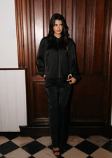 EDDY WIDE PANTS - BLACK SATEEN