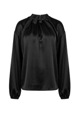 PIP LS BLOUSE - BLACK SATEEN SIMILI