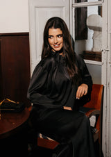 PIP LS BLOUSE - BLACK SATEEN SIMILI