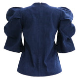 WINNIE ASTA VNECK BLOUSE - BLUE DENIM