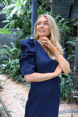 WINNIE ASTA VNECK DRESS - BLUE DENIM