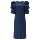 WINNIE ASTA VNECK DRESS - BLUE DENIM