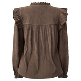 ANNI LS FRILL BLOUSE - BROWN MOCCA