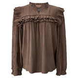 ANNI LS FRILL BLOUSE - BROWN MOCCA