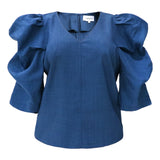 WINNIE VNECK BLOUSE - DUSTY BLUE